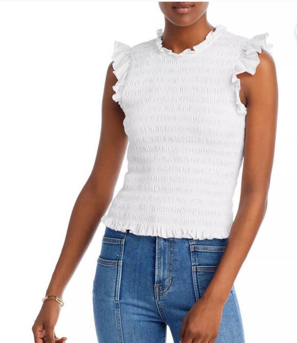Veronica Beard Jeans Wyles Smocked Ruffle Tank White XS $228